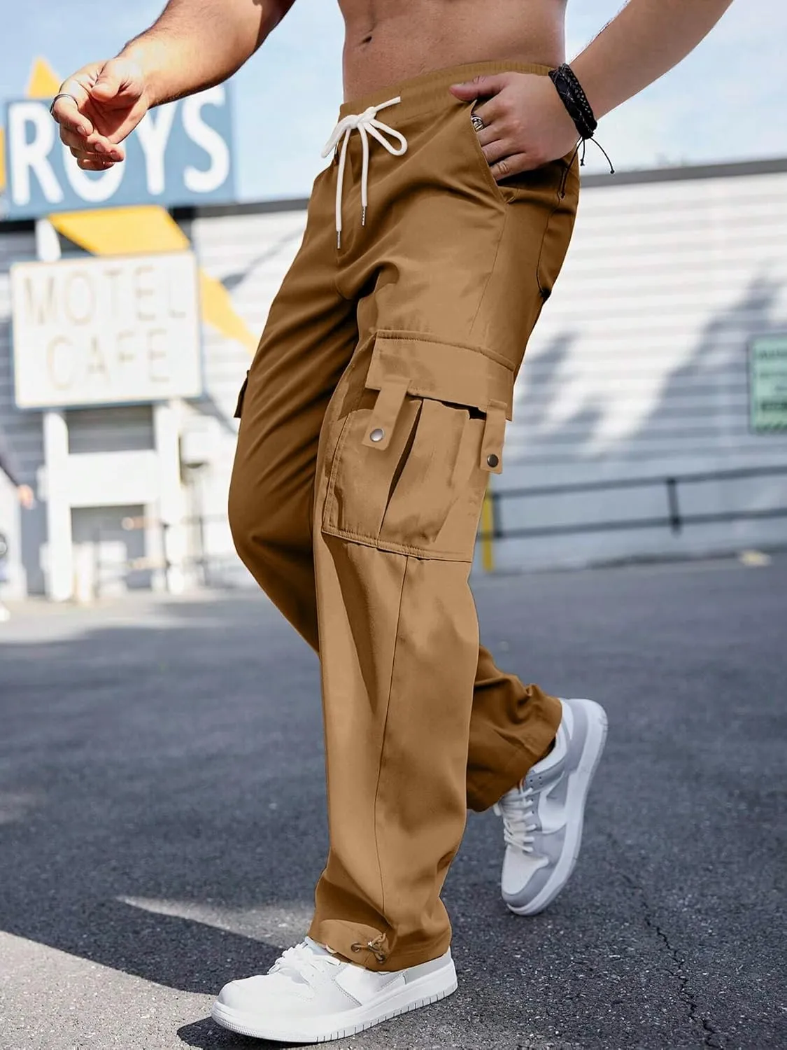 PLEPAN Men's Casual Cargo Pants Stretch Sweatpants Streetwear Trousers Hiking Drawstring Elastic Waist Workout Joggers