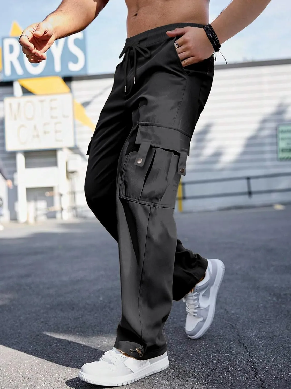 PLEPAN Men's Casual Cargo Pants Stretch Sweatpants Streetwear Trousers Hiking Drawstring Elastic Waist Workout Joggers