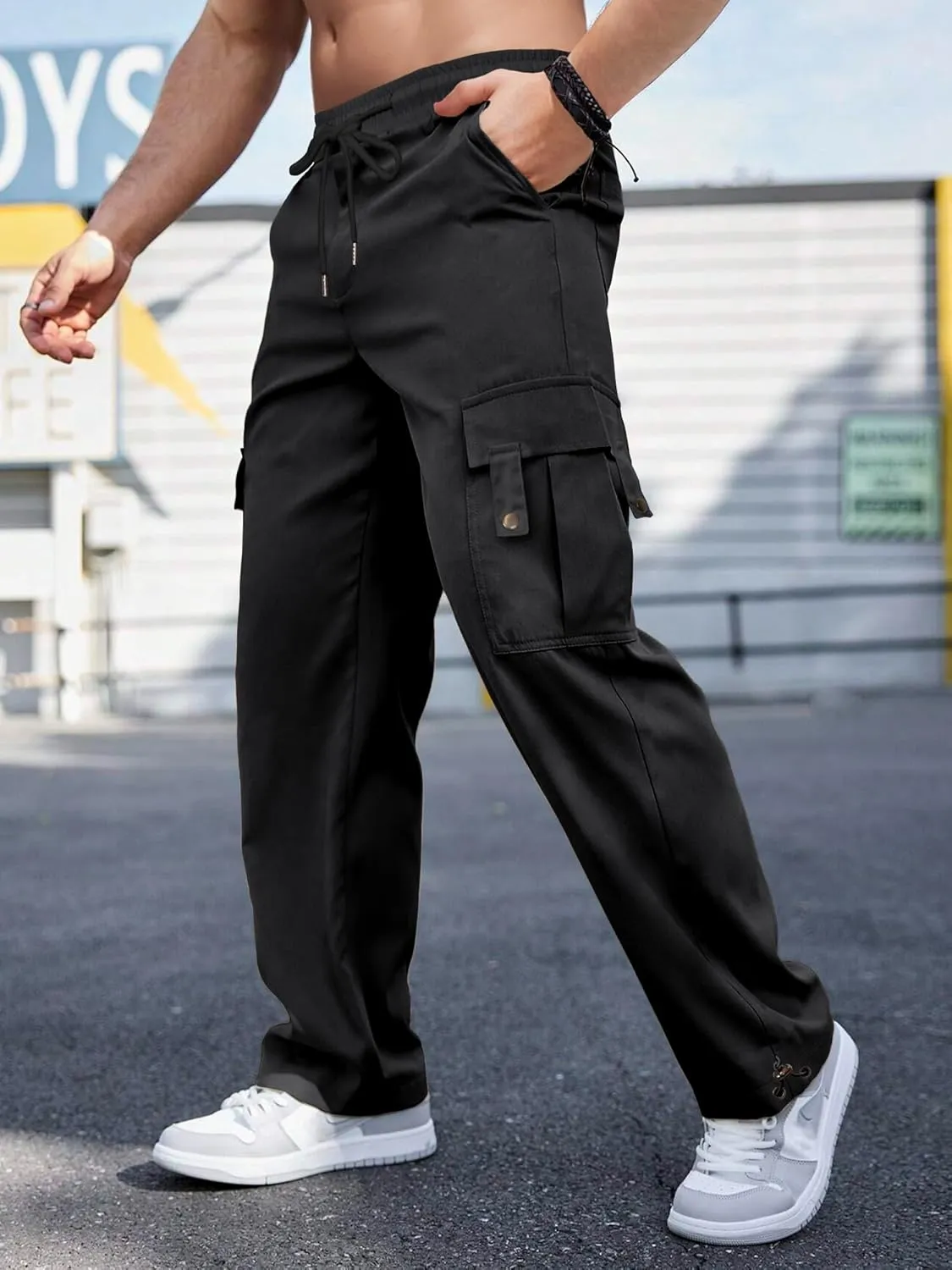 PLEPAN Men's Casual Cargo Pants Stretch Sweatpants Streetwear Trousers Hiking Drawstring Elastic Waist Workout Joggers