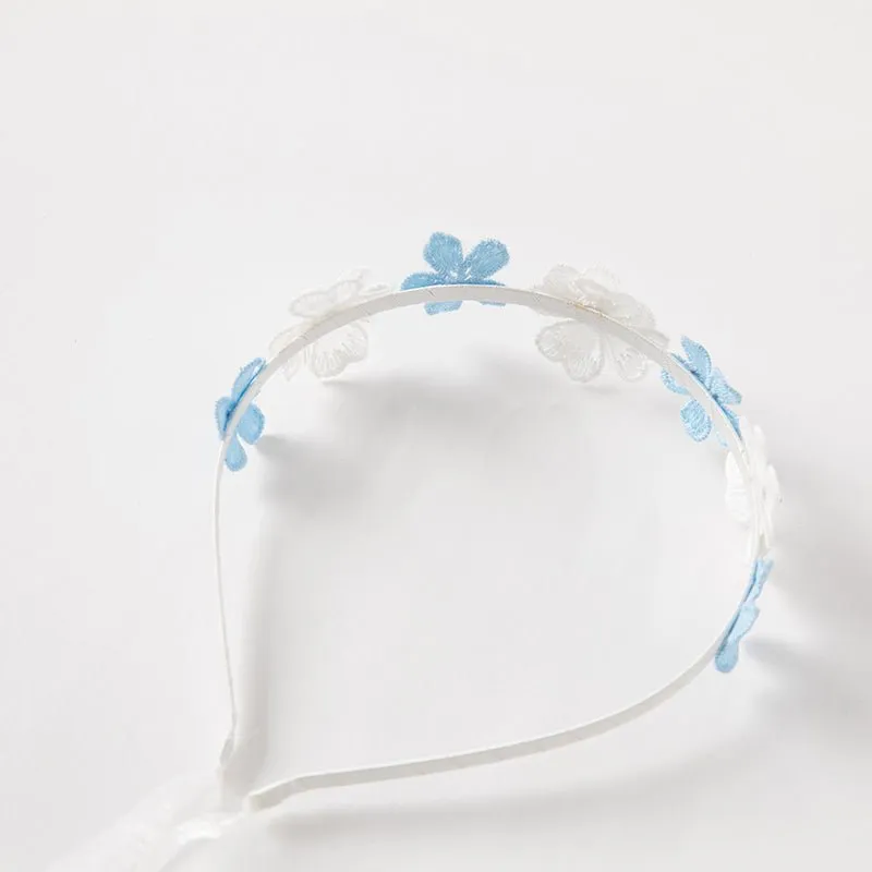 Princess Girl Mesh Embroidery White Knitted Dress With Headband