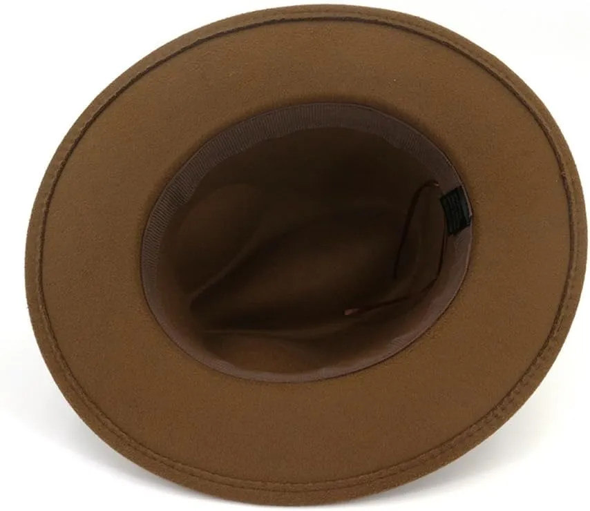 Pulcykp Leopard Grain Leather Decor Handmade Wide Brim Fedora Hats Caps Unisex Jazz Panama Cap