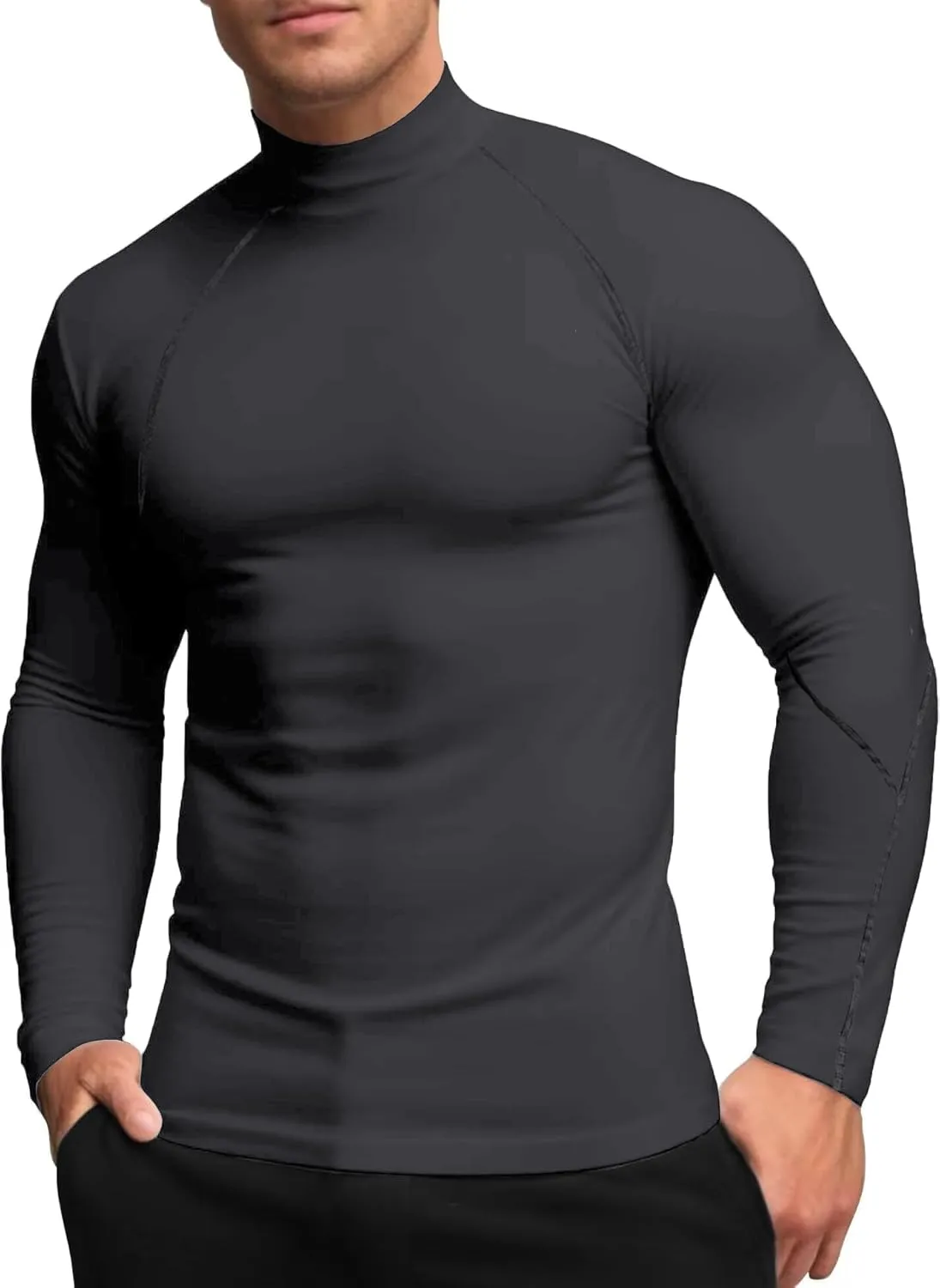 Queerier Men's Turtleneck Compression Shirts Long Sleeve Mock Thermal Base Layer Top Athletic Cool Dry Sports Undershirts