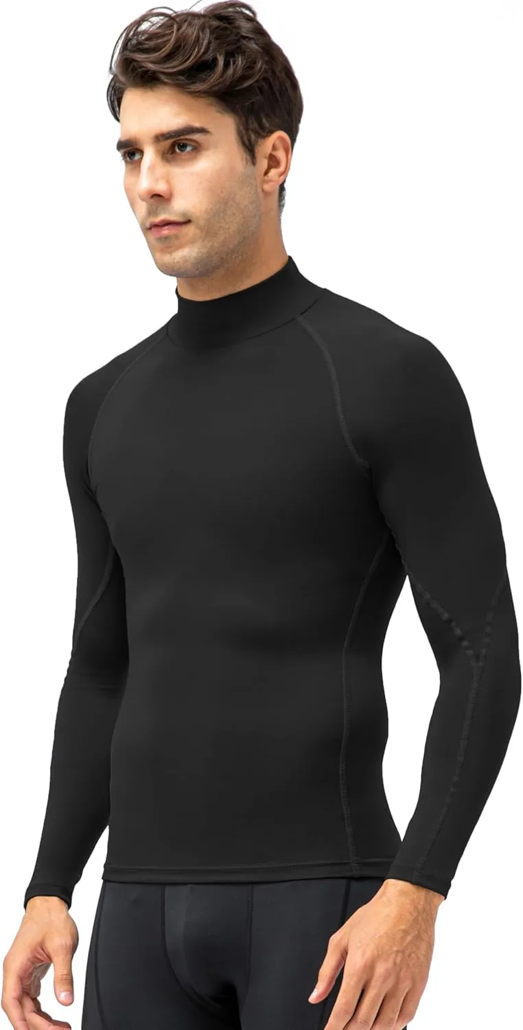 Queerier Men's Turtleneck Compression Shirts Long Sleeve Mock Thermal Base Layer Top Athletic Cool Dry Sports Undershirts