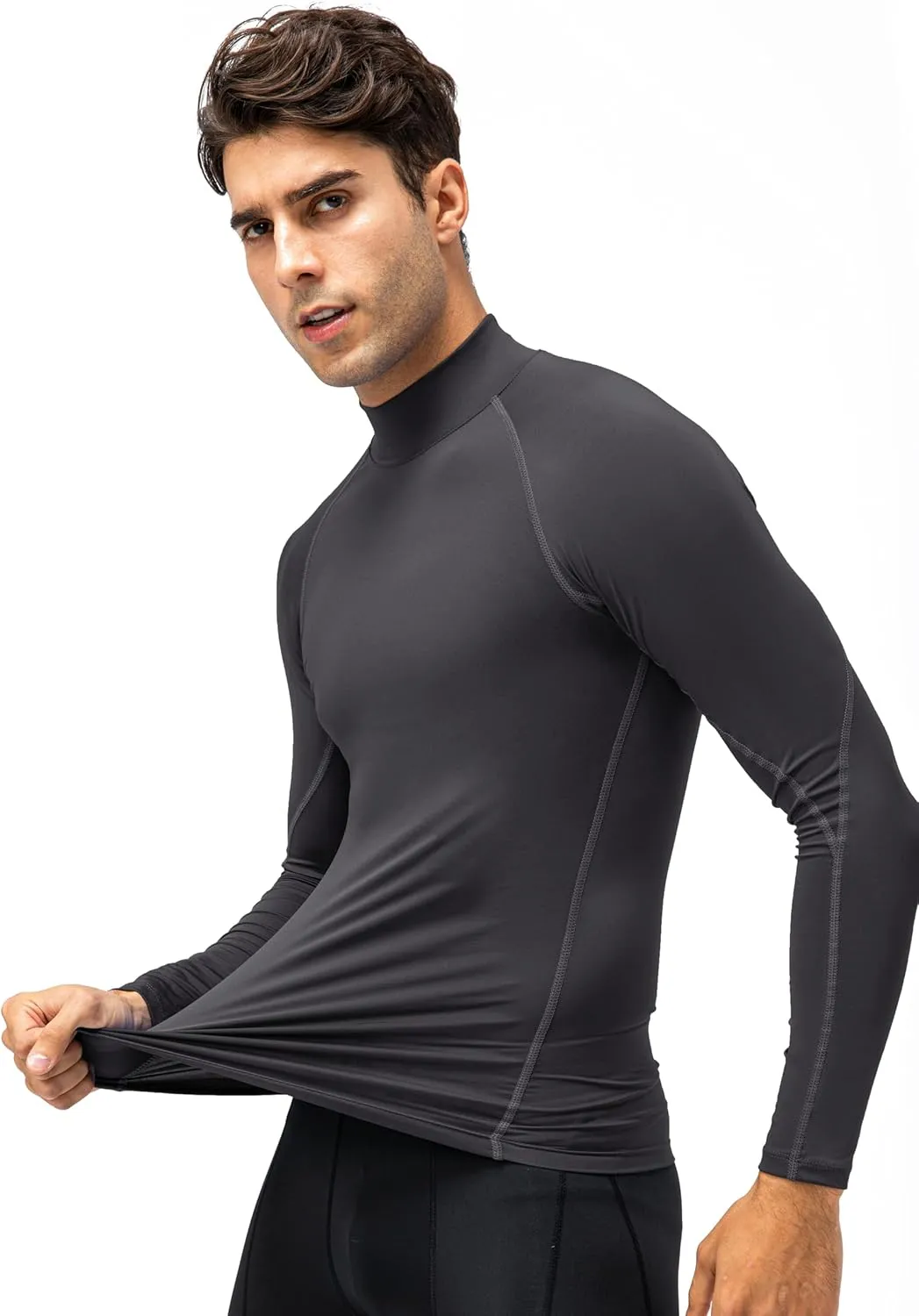 Queerier Men's Turtleneck Compression Shirts Long Sleeve Mock Thermal Base Layer Top Athletic Cool Dry Sports Undershirts
