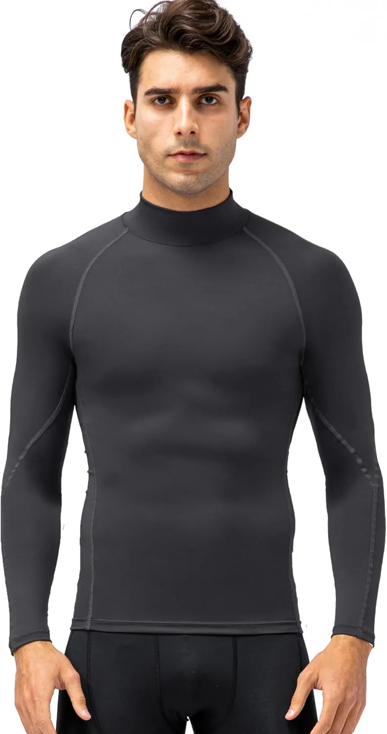 Queerier Men's Turtleneck Compression Shirts Long Sleeve Mock Thermal Base Layer Top Athletic Cool Dry Sports Undershirts