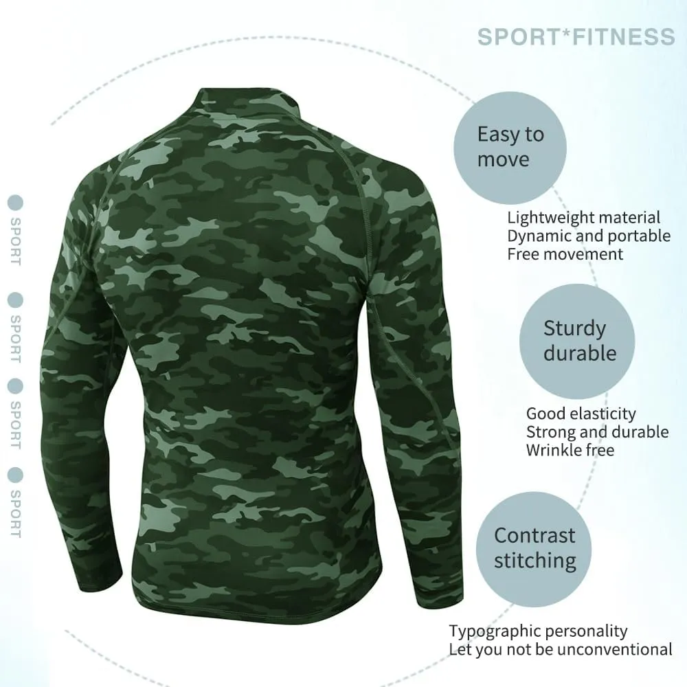 Queerier Men's Turtleneck Compression Shirts Long Sleeve Mock Thermal Base Layer Top Athletic Cool Dry Sports Undershirts