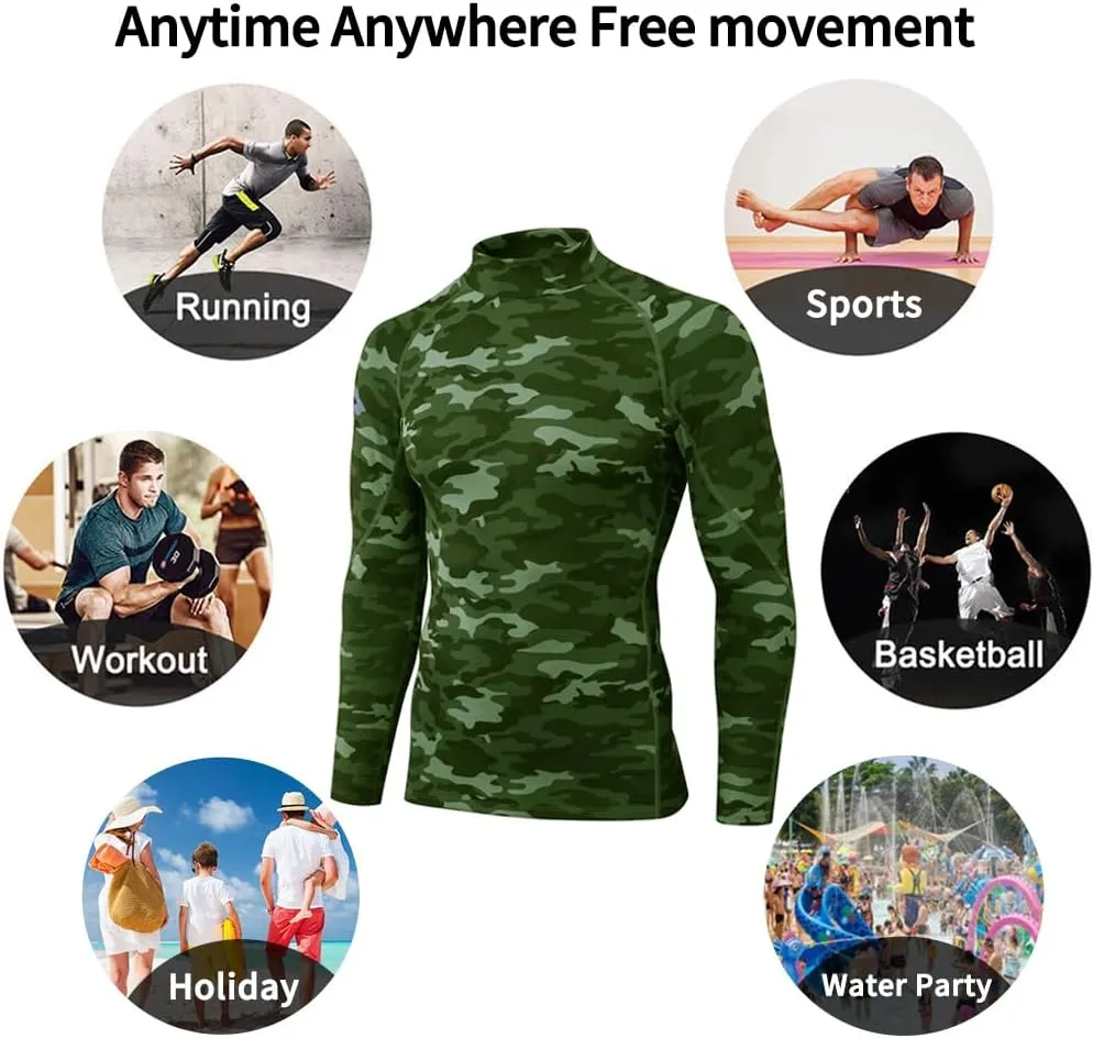 Queerier Men's Turtleneck Compression Shirts Long Sleeve Mock Thermal Base Layer Top Athletic Cool Dry Sports Undershirts