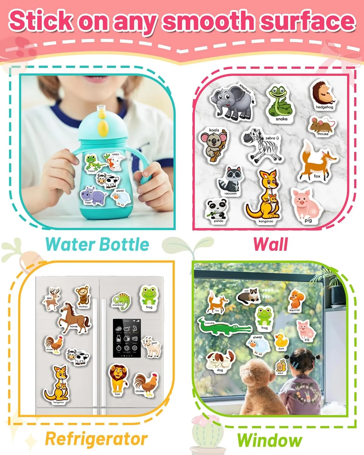 Reusable Animal Sticker Book for Kids Toddlers 2-4 Years, Preschool Learning Activities Waterproof Sticker Books for Teens Girls Boys
