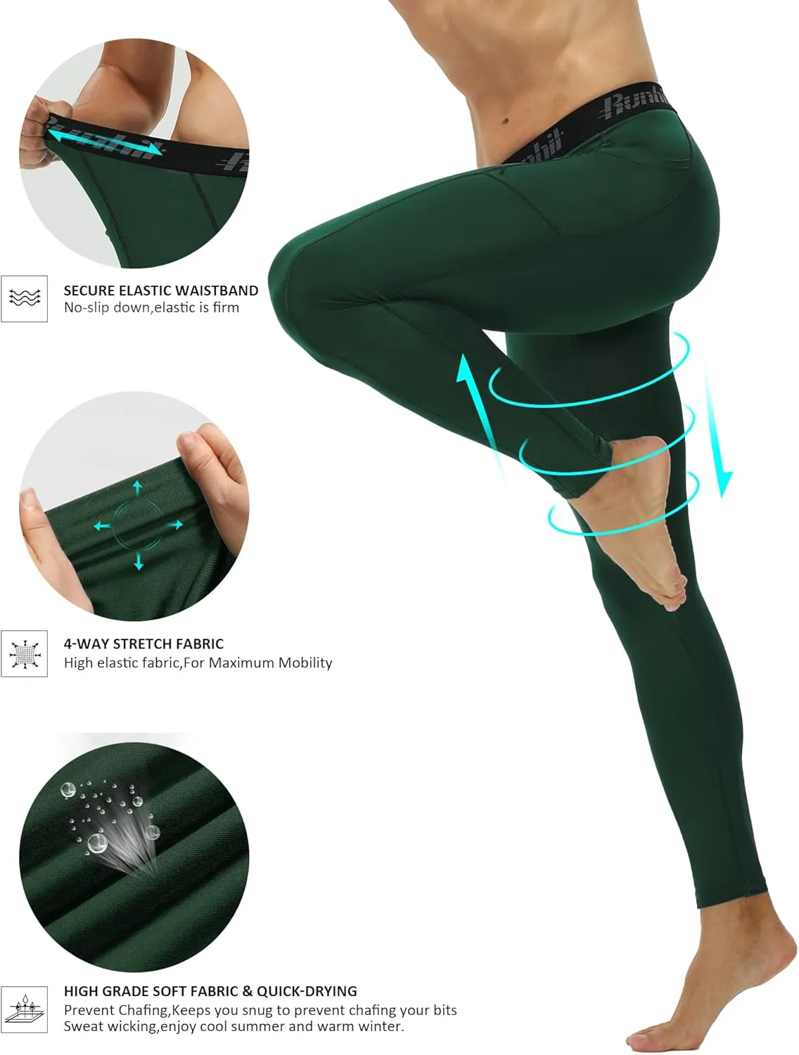 Runhit Compression Pants Men Running Tights Leggings Athletic Workout Gym Pants