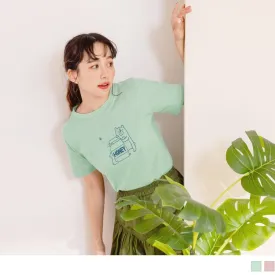 SHORT SLEEVE ROUND NECK HONEY BEAR PRINTED TOPS