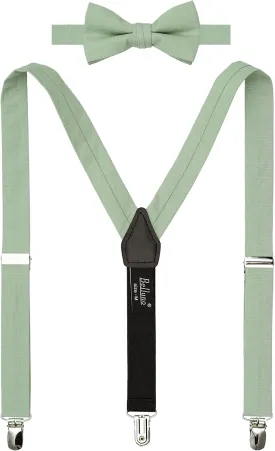 Solid Pre-tied Bow Tie and Suspenders Set for Boys and Youths Events, Parties, Wedding, Cotton and Linen