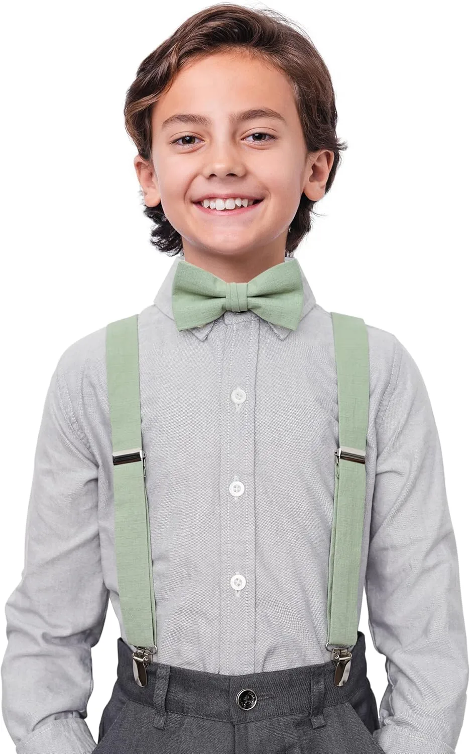 Solid Pre-tied Bow Tie and Suspenders Set for Boys and Youths Events, Parties, Wedding, Cotton and Linen