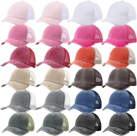 Suhine 24 Pcs Blank Baseball Caps Bulk Unisex Vintage Cap Mesh Distressed Hats Plain Adjustable Dad Hat for Women Men Trucker