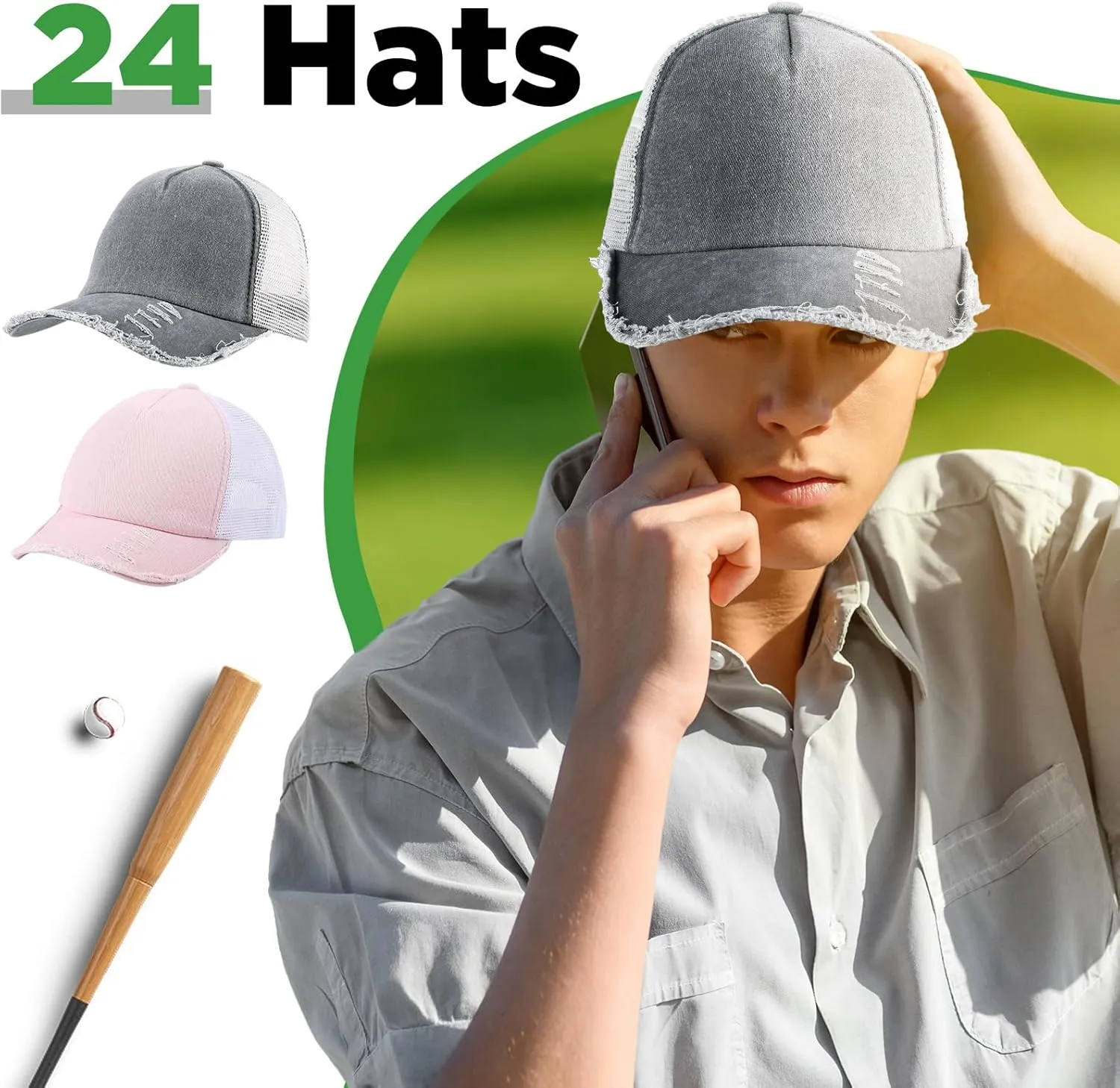 Suhine 24 Pcs Blank Baseball Caps Bulk Unisex Vintage Cap Mesh Distressed Hats Plain Adjustable Dad Hat for Women Men Trucker
