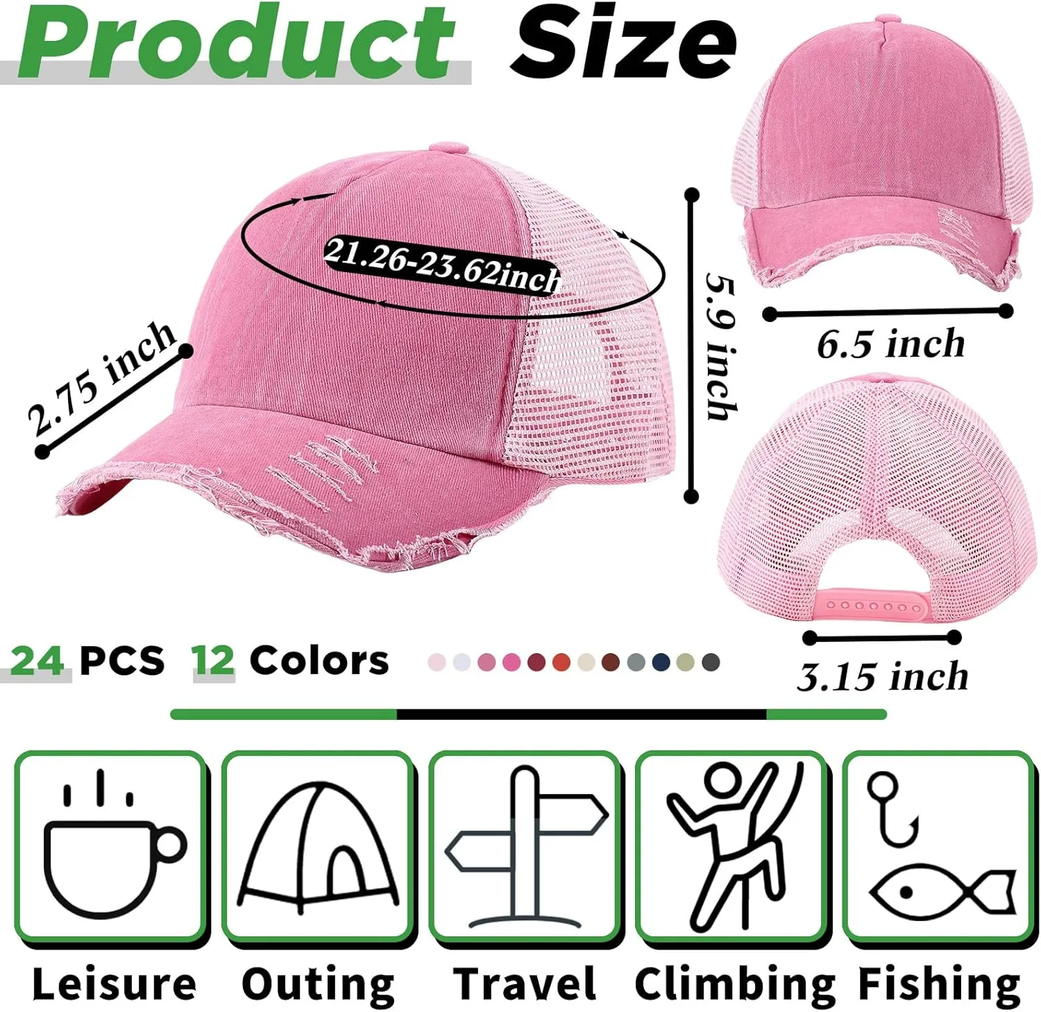 Suhine 24 Pcs Blank Baseball Caps Bulk Unisex Vintage Cap Mesh Distressed Hats Plain Adjustable Dad Hat for Women Men Trucker