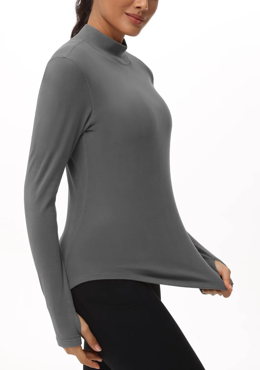 THE GYM PEOPLE Fleece Mock Turtleneck Pullover Base Layer Shirts Long Sleeve Workout Tops with Thumb Hole