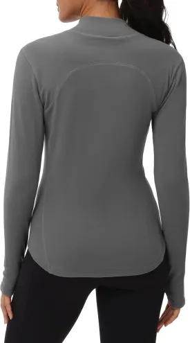 THE GYM PEOPLE Fleece Mock Turtleneck Pullover Base Layer Shirts Long Sleeve Workout Tops with Thumb Hole