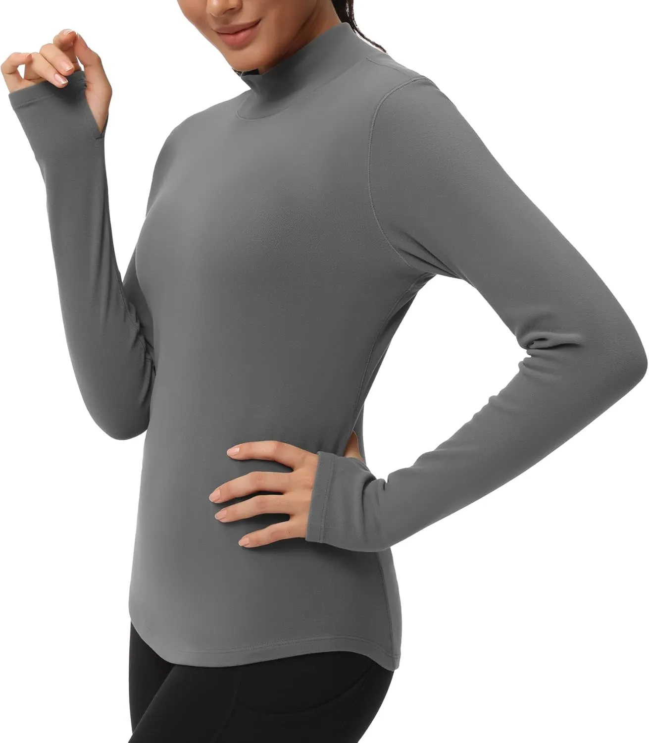 THE GYM PEOPLE Fleece Mock Turtleneck Pullover Base Layer Shirts Long Sleeve Workout Tops with Thumb Hole