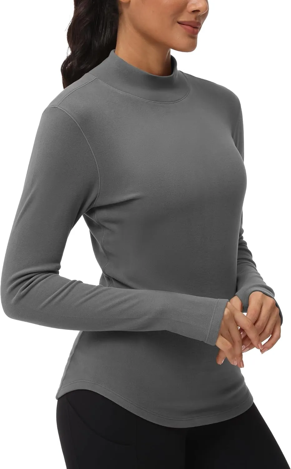 THE GYM PEOPLE Fleece Mock Turtleneck Pullover Base Layer Shirts Long Sleeve Workout Tops with Thumb Hole
