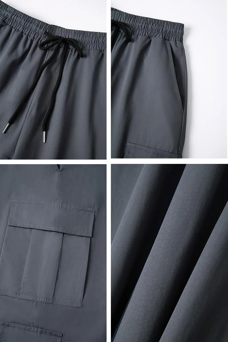 THWEI Mens Cargo Pants Drawstring Elastic Waist Casual Baggy Pant Streetwear Multi Pockets