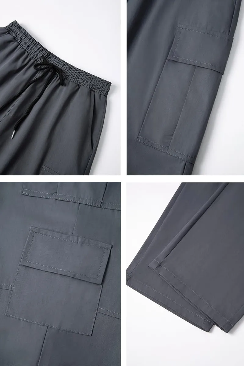 THWEI Mens Cargo Pants Drawstring Elastic Waist Casual Baggy Pant Streetwear Multi Pockets