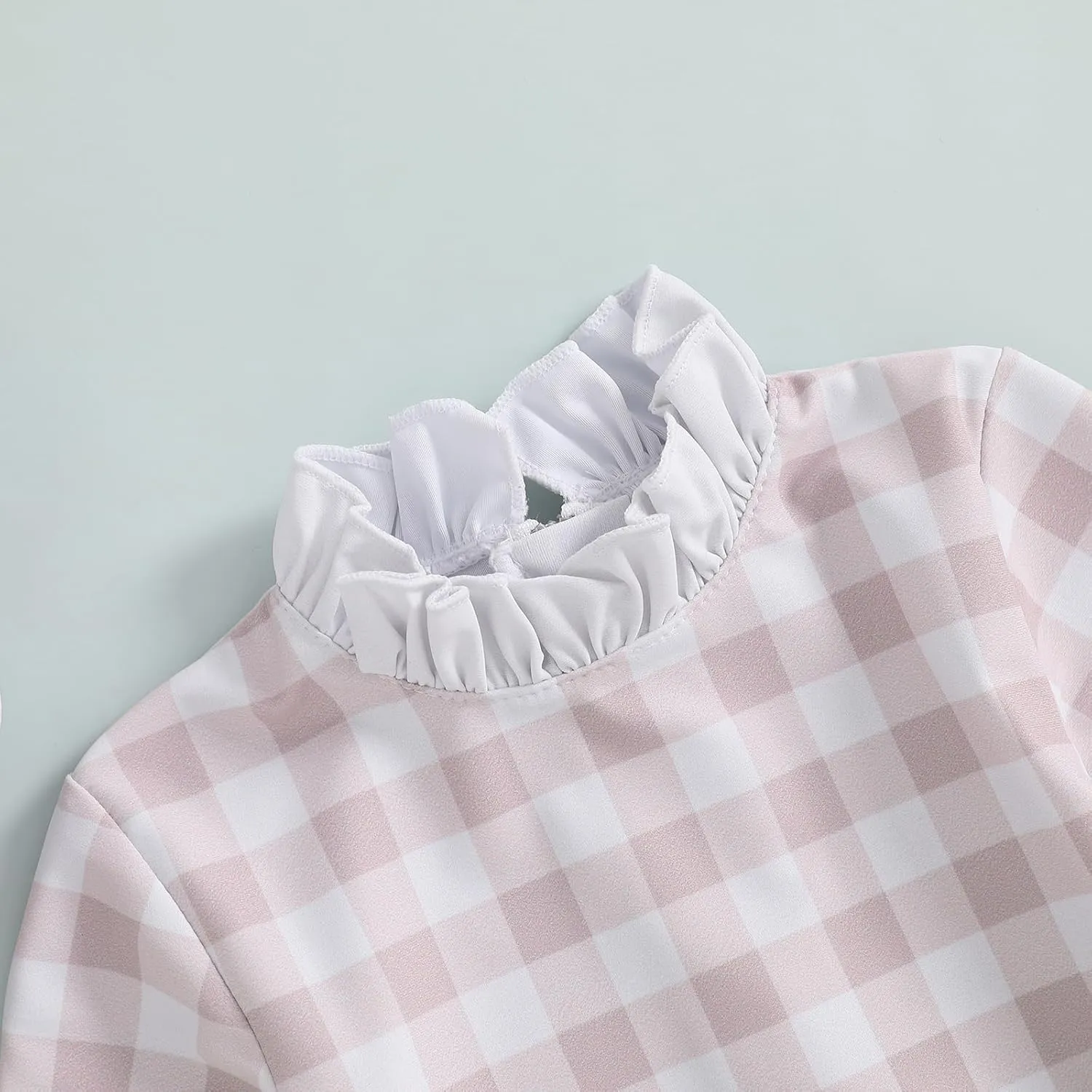 Toddler Baby Girl One Piece Swimsuit Checkered Print Long Sleeve One Piece Rash Guard Ruffle Swimsuit with Hat Set