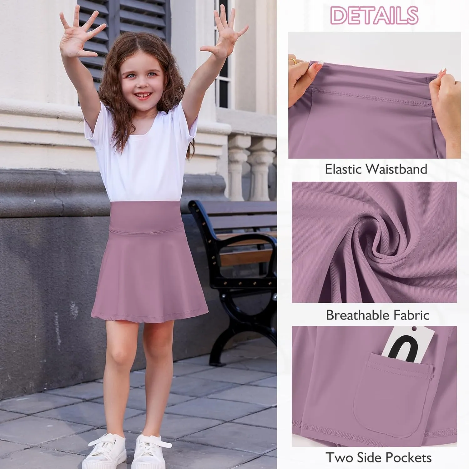 Toddler Girls Skirts Skorts Built in Shorts Baby Summer Flowy Tennis Athletic Skirts Skorts for Girls with Pockets