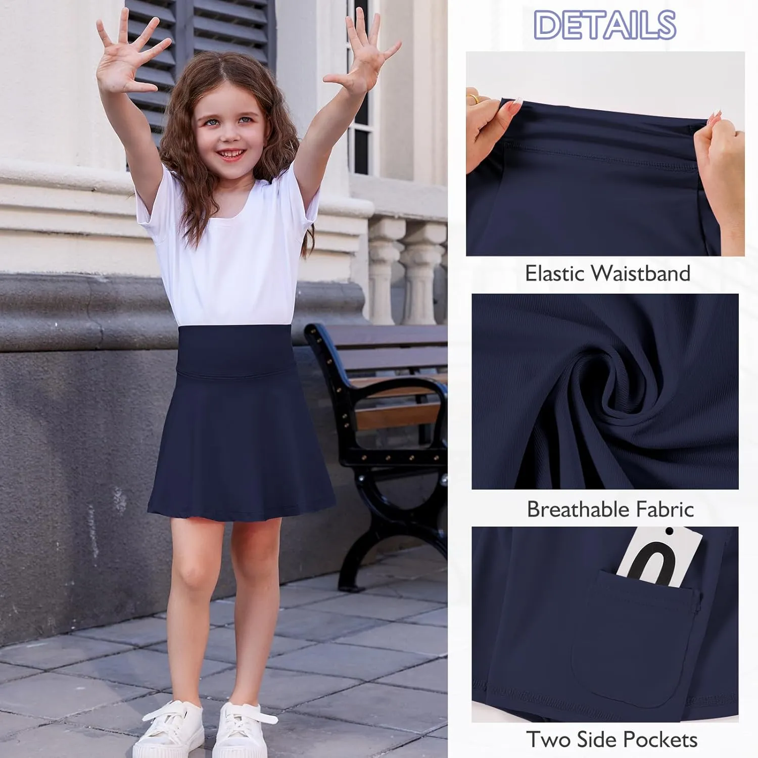 Toddler Girls Skirts Skorts Built in Shorts Baby Summer Flowy Tennis Athletic Skirts Skorts for Girls with Pockets