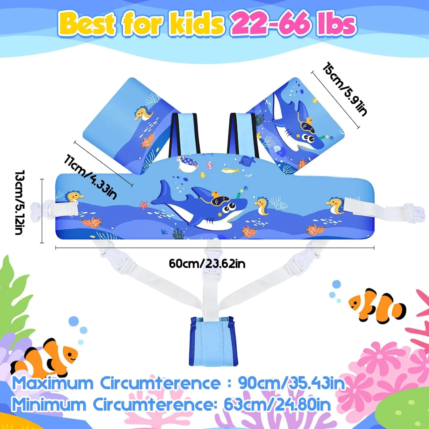Toddler Swim Vest, Toddler Floaties for 22-66 lbs Boys & Girls, Kids Swim Vest Removable with Crotch Strap & Shoulder Harness Arm Wings for 2 3 4 5 6 7 Years Old Baby Children Sea Beach Pool