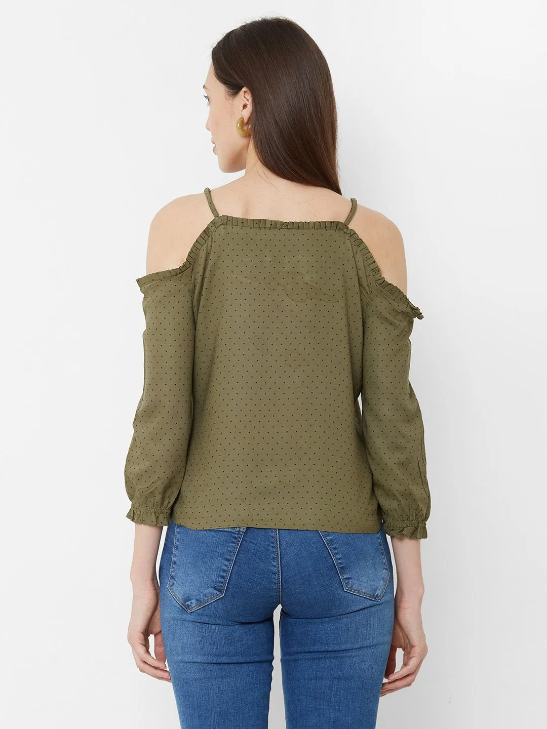 Women Polka-Dot Print Cold-Shoulder Top