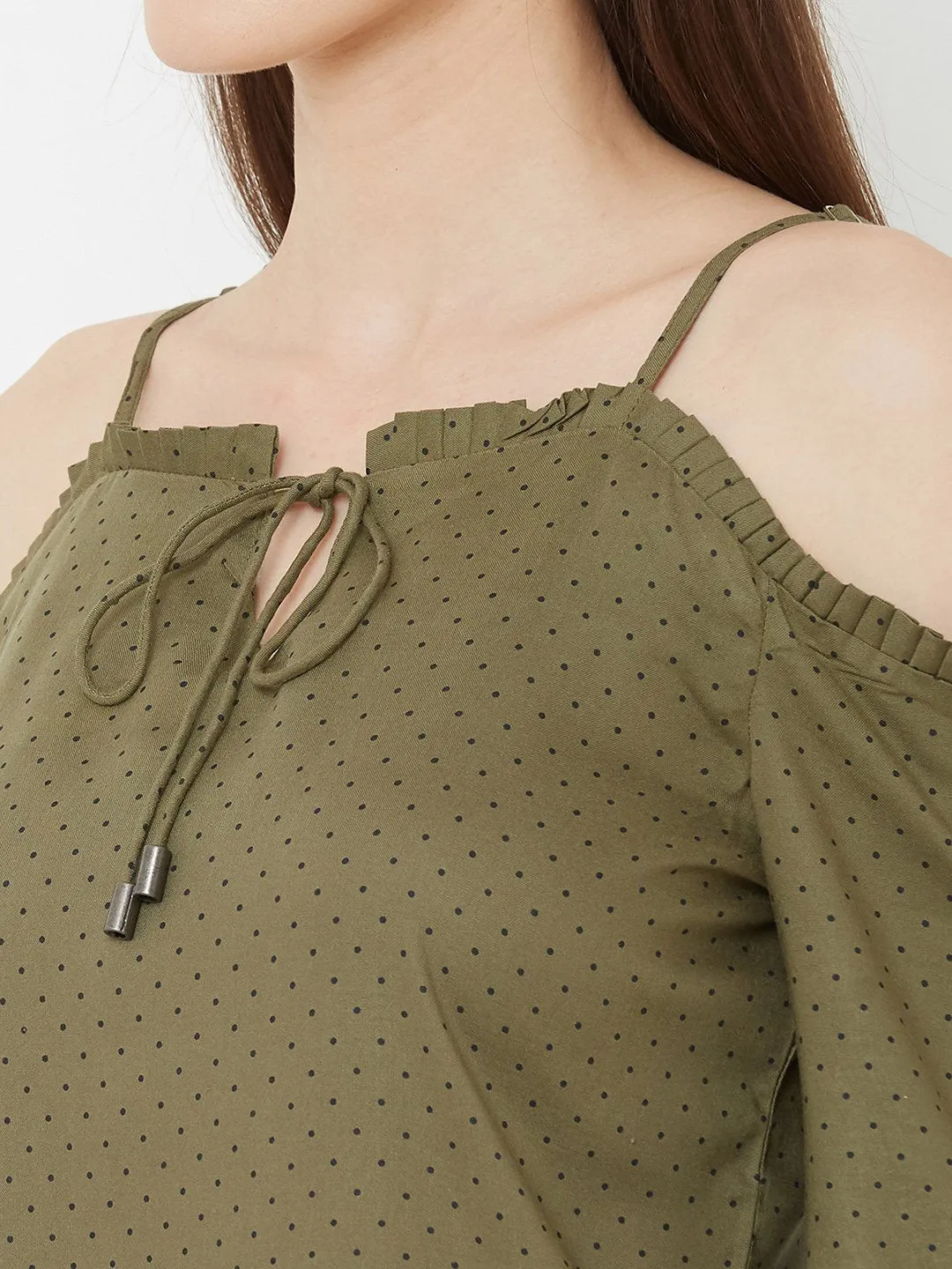 Women Polka-Dot Print Cold-Shoulder Top