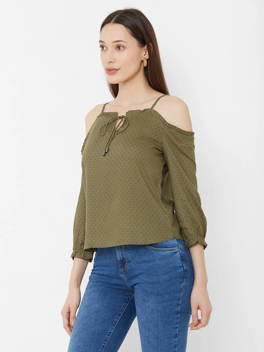 Women Polka-Dot Print Cold-Shoulder Top