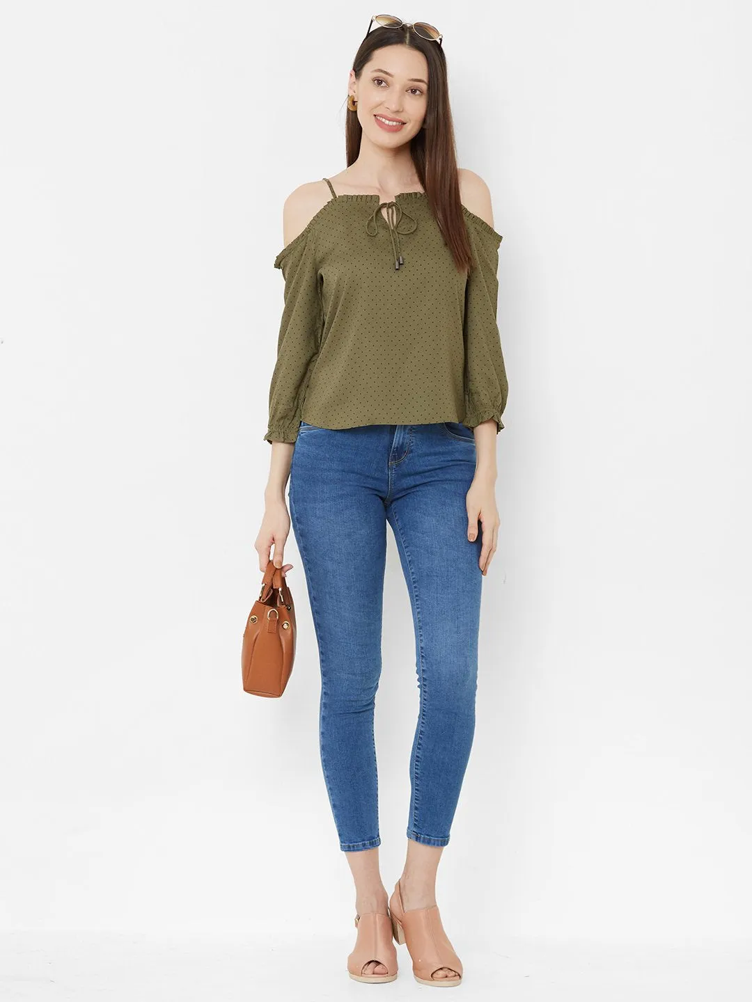 Women Polka-Dot Print Cold-Shoulder Top