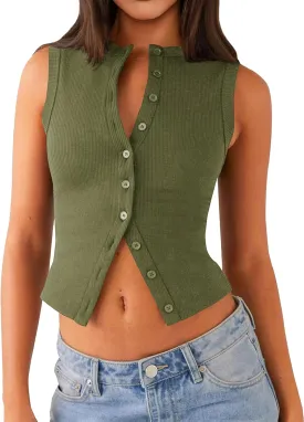 Womens Going Out Tops Summer Spring Ribbed Tank Sexy Crop Cute Y2K Button Down T Shirts Fashion Clothes 2025