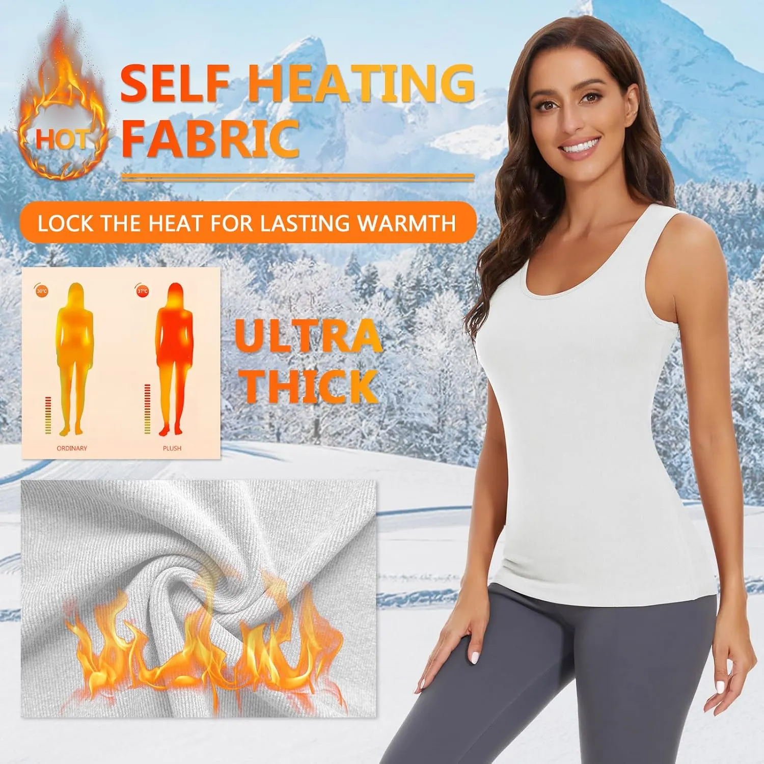 WOWENY Thermal Tank Top for Women Fleece Lined Thermal Shirts Sleeveless Tops Camisole Warm Base Layer Vest Cold Weather