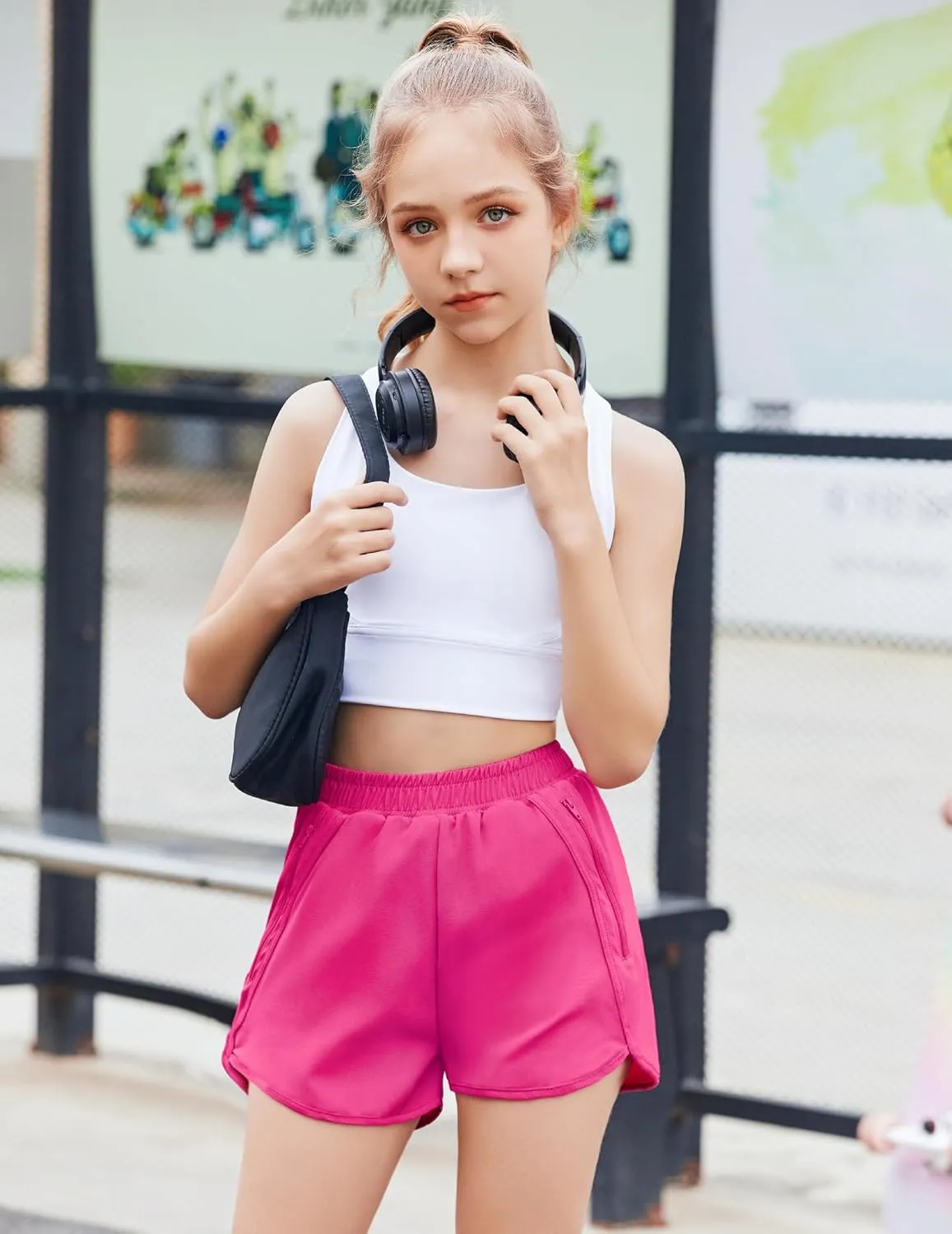 Zaclotre Girls Athletic Shorts with Zipper Pockets High Waisted Running Shorts Soccer Gym Sports Active Short for Kids
