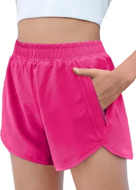 Zaclotre Girls Athletic Shorts with Zipper Pockets High Waisted Running Shorts Soccer Gym Sports Active Short for Kids