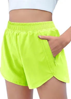 Zaclotre Girls Athletic Shorts with Zipper Pockets High Waisted Running Shorts Soccer Gym Sports Active Short for Kids