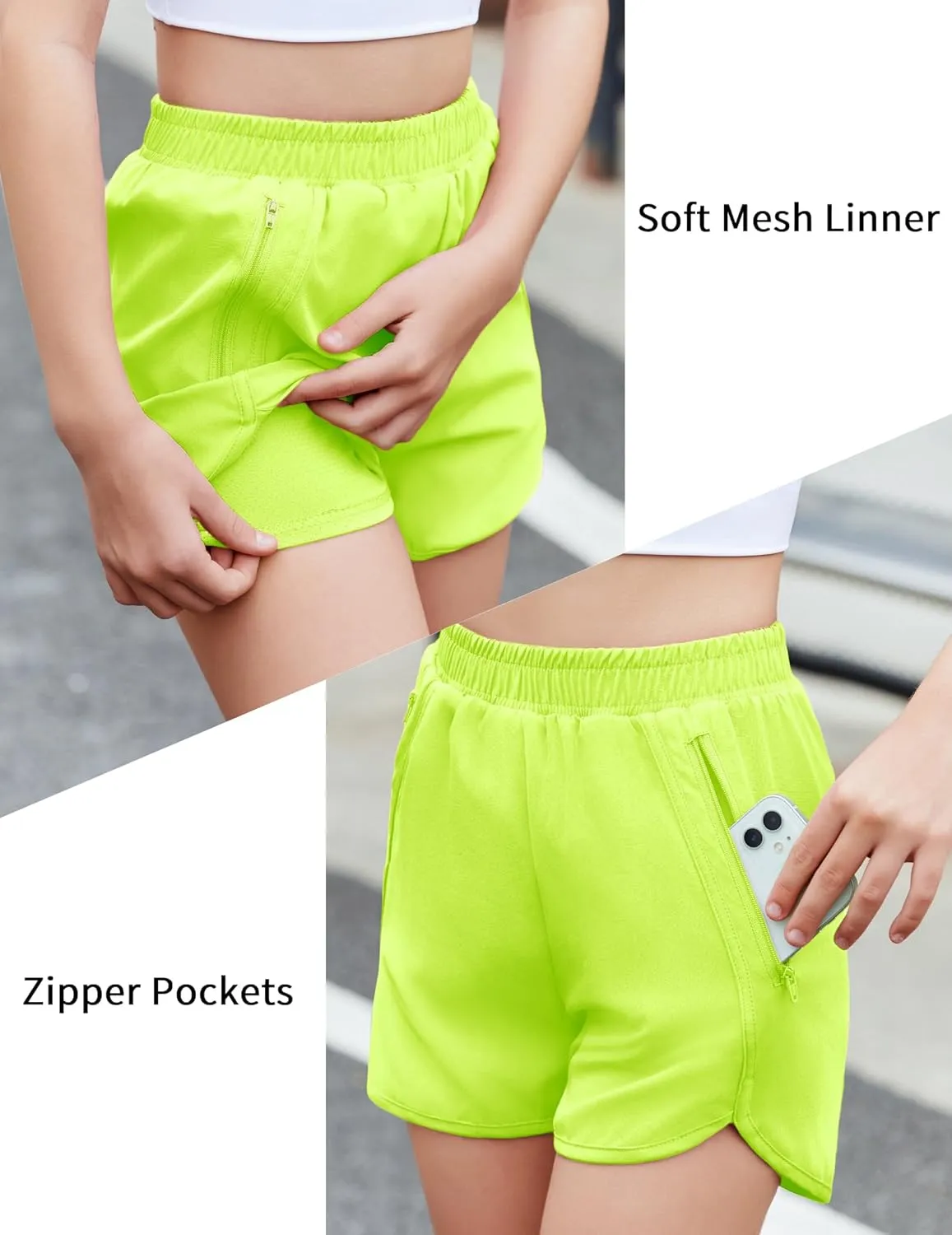 Zaclotre Girls Athletic Shorts with Zipper Pockets High Waisted Running Shorts Soccer Gym Sports Active Short for Kids